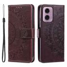For Motorola Moto G85 Totem Flower Embossed Leather Phone Case with Lanyard(Brown) - 1