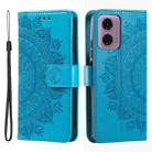 For Motorola Moto G85 Totem Flower Embossed Leather Phone Case with Lanyard(Blue) - 1