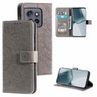 For Motorola Edge 50 Neo Totem Flower Embossed Leather Phone Case with Lanyard(Grey) - 1