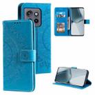 For Motorola Edge 50 Neo Totem Flower Embossed Leather Phone Case with Lanyard(Blue) - 1