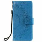 For Motorola Moto G35 Totem Flower Embossed Leather Phone Case with Lanyard(Blue) - 2