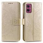 For Motorola Moto G55 Totem Flower Embossed Leather Phone Case with Lanyard(Gold) - 1