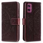 For Motorola Moto G55 Totem Flower Embossed Leather Phone Case with Lanyard(Brown) - 1