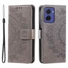 For Motorola Moto G05 Totem Flower Embossed Leather Phone Case with Lanyard(Grey) - 1