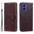 For Motorola Moto G05 Totem Flower Embossed Leather Phone Case with Lanyard(Brown) - 1