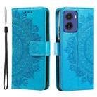 For Motorola Moto G05 Totem Flower Embossed Leather Phone Case with Lanyard(Blue) - 1