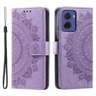 For Motorola Moto G05 Totem Flower Embossed Leather Phone Case with Lanyard(Purple) - 1