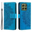 For Motorola Moto G15 Totem Flower Embossed Leather Phone Case with Lanyard(Blue) - 1