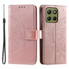 For Motorola Moto G15 Totem Flower Embossed Leather Phone Case with Lanyard(Rose Gold) - 1