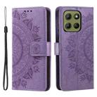 For Motorola Moto G15 Totem Flower Embossed Leather Phone Case with Lanyard(Purple) - 1