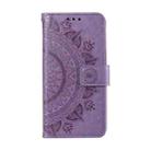 For Motorola Moto G15 Totem Flower Embossed Leather Phone Case with Lanyard(Purple) - 2