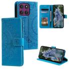 For Motorola Edge 60 Pro Totem Flower Embossed Leather Phone Case with Lanyard(Blue) - 1