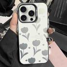 For iPhone 15 Pro Silver Painting PC Hybrid TPU Phone Case(Hollow Tulips Black) - 1