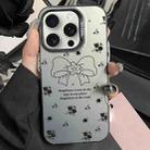 For iPhone 15 Pro Silver Painting PC Hybrid TPU Phone Case(Floral Bow Black) - 1