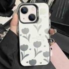 For iPhone 15 Silver Painting PC Hybrid TPU Phone Case(Hollow Tulips Black) - 1