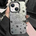 For iPhone 15 Silver Painting PC Hybrid TPU Phone Case(Floral Bow Black) - 1