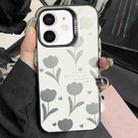 For iPhone 11 Silver Painting PC Hybrid TPU Phone Case(Hollow Tulips Black) - 1