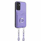 For Samsung Galaxy A35 R20 Crossbody Rope Ring Card Holder Phone Case(Purple) - 2