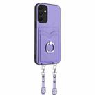 For Samsung Galaxy A15 4G Global R20 Crossbody Rope Ring Card Holder Phone Case(Purple) - 2