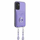 For Samsung Galaxy A34 5G R20 Crossbody Rope Ring Card Holder Phone Case(Purple) - 2