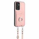 For Samsung Galaxy A54 5G R20 Crossbody Rope Ring Card Holder Phone Case(Pink) - 2