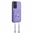 For Samsung Galaxy A54 5G R20 Crossbody Rope Ring Card Holder Phone Case(Purple) - 2