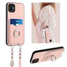 For Samsung Galaxy A04 4G R20 Crossbody Rope Ring Card Holder Phone Case(Pink) - 1