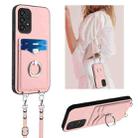 For Samsung Galaxy A33 5G R20 Crossbody Rope Ring Card Holder Phone Case(Pink) - 1