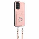 For Samsung Galaxy A33 5G R20 Crossbody Rope Ring Card Holder Phone Case(Pink) - 2