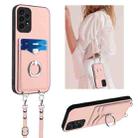For Samsung Galaxy A13 4G R20 Crossbody Rope Ring Card Holder Phone Case(Pink) - 1