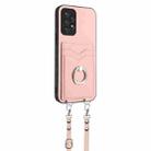 For Samsung Galaxy A52 R20 Crossbody Rope Ring Card Holder Phone Case(Pink) - 2