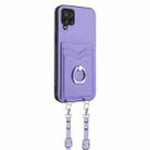 For Samsung Galaxy A12 R20 Crossbody Rope Ring Card Holder Phone Case(Purple) - 2