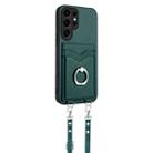 For Samsung Galaxy S24 Ultra 5G R20 Crossbody Rope Ring Card Holder Phone Case(Green) - 2