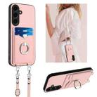 For Samsung Galaxy S24+ 5G R20 Crossbody Rope Ring Card Holder Phone Case(Pink) - 1
