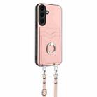 For Samsung Galaxy S24+ 5G R20 Crossbody Rope Ring Card Holder Phone Case(Pink) - 2