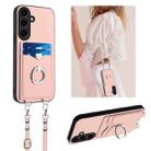 For Samsung Galaxy S24 5G R20 Crossbody Rope Ring Card Holder Phone Case(Pink) - 1