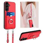 For Samsung Galaxy S24 5G R20 Crossbody Rope Ring Card Holder Phone Case(Red) - 1