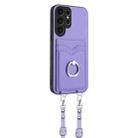 For Samsung Galaxy S23 Ultra 5G R20 Crossbody Rope Ring Card Holder Phone Case(Purple) - 2