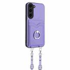 For Samsung Galaxy S23+ 5G R20 Crossbody Rope Ring Card Holder Phone Case(Purple) - 2