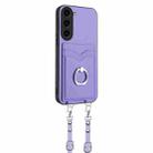 For Samsung Galaxy S23 5G R20 Crossbody Rope Ring Card Holder Phone Case(Purple) - 2