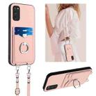 For Samsung Galaxy S20 FE R20 Crossbody Rope Ring Card Holder Phone Case(Pink) - 1