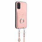 For Samsung Galaxy S20 FE R20 Crossbody Rope Ring Card Holder Phone Case(Pink) - 2
