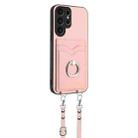 For Samsung Galaxy S22 Ultra 5G R20 Crossbody Rope Ring Card Holder Phone Case(Pink) - 2