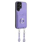 For Samsung Galaxy S22 Ultra 5G R20 Crossbody Rope Ring Card Holder Phone Case(Purple) - 2