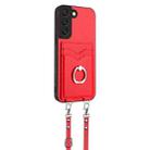 For Samsung Galaxy S22+ 5G R20 Crossbody Rope Ring Card Holder Phone Case(Red) - 2