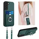 For Samsung Galaxy S22+ 5G R20 Crossbody Rope Ring Card Holder Phone Case(Green) - 1