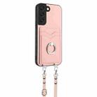 For Samsung Galaxy S22 5G R20 Crossbody Rope Ring Card Holder Phone Case(Pink) - 2