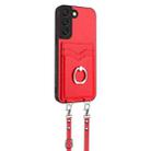 For Samsung Galaxy S22 5G R20 Crossbody Rope Ring Card Holder Phone Case(Red) - 2