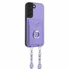 For Samsung Galaxy S22 5G R20 Crossbody Rope Ring Card Holder Phone Case(Purple) - 2