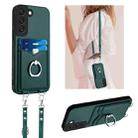For Samsung Galaxy S21 FE 5G R20 Crossbody Rope Ring Card Holder Phone Case(Green) - 1